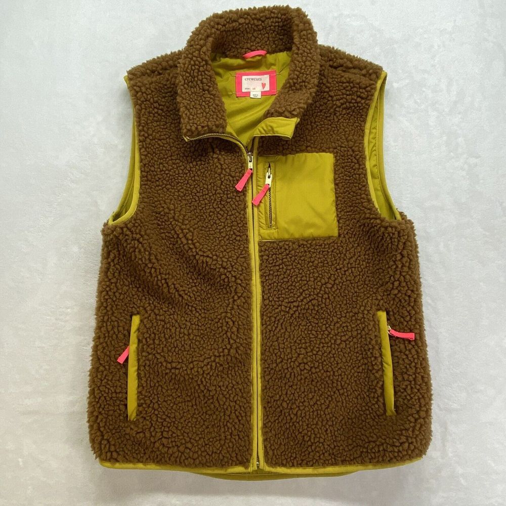 CREWCUTS J CREW Vest Girls 16 Sherpa Cozy  Fleece Brown Yellow‎ Green